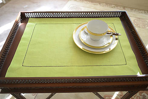 Lime Punch color Hemstitch Placemat 14"x20". Ramie & Cotton - Click Image to Close